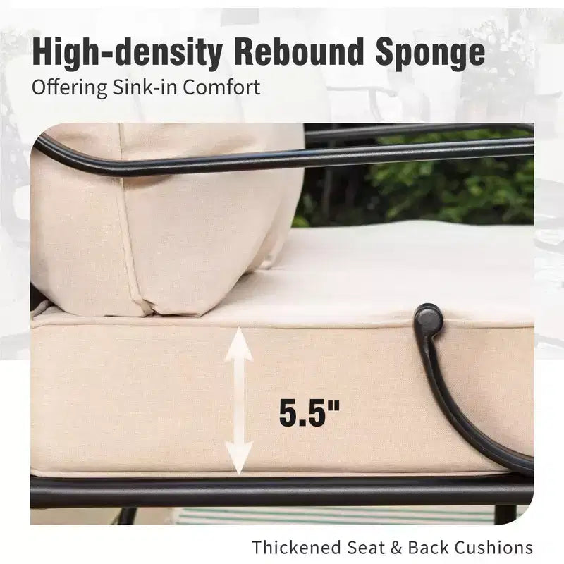 Captiva Designs 6pc Extra Large Metal Outdoor Patio Conversation Set with Rocking Pattern-back Chairs