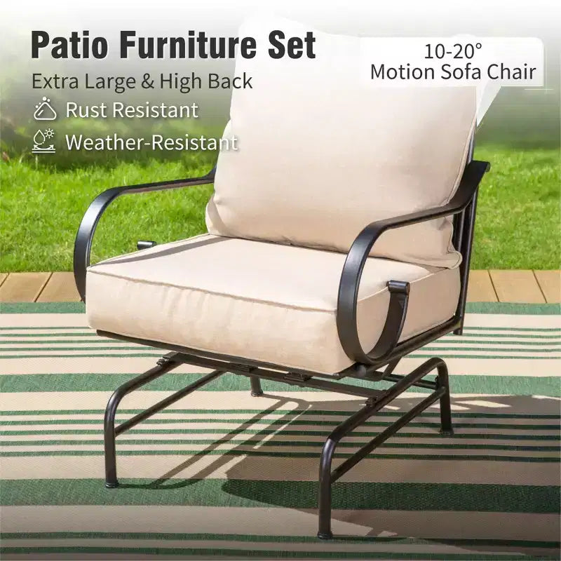 Captiva Designs 4pc Extra Large Metal Outdoor Patio Fire Pit Set with Rocking Pattern-back Chairs