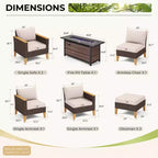 Captiva Designs 8pc Wicker Outdoor Patio Rattan Sectional Conversation Set with Fire Pit Table and Cushioned Ottoman