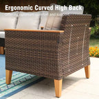 Captiva Designs 8pc Wicker Outdoor Patio Rattan Sectional Conversation Set with Fire Pit Table and Cushioned Ottoman