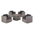 Christopher Knight Home Achton Outdoor Wicker 5 Piece Swivel Club Chair and Fire Pit Set with Cushions