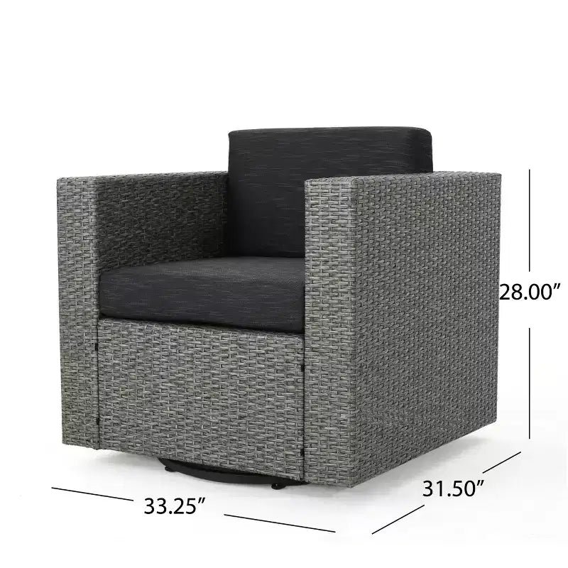 GDFStudio Venice Outdoor Wicker 5 Piece Swivel Club Chair and Fire Pit Set with Cushions