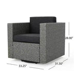 GDFStudio Venice Outdoor Wicker 5 Piece Swivel Club Chair and Fire Pit Set with Cushions