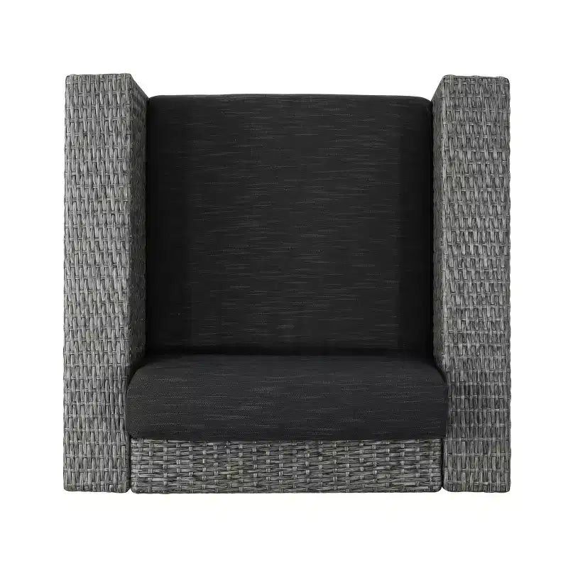 GDFStudio Venice Outdoor Wicker 5 Piece Swivel Club Chair and Fire Pit Set with Cushions