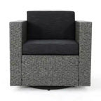 GDFStudio Venice Outdoor Wicker 5 Piece Swivel Club Chair and Fire Pit Set with Cushions