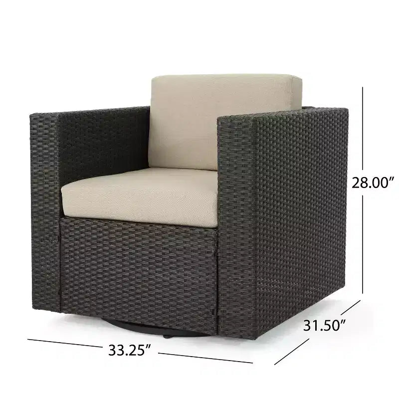 GDFStudio Venice Outdoor Wicker 5 Piece Swivel Club Chair and Fire Pit Set with Cushions