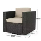 GDFStudio Venice Outdoor Wicker 5 Piece Swivel Club Chair and Fire Pit Set with Cushions