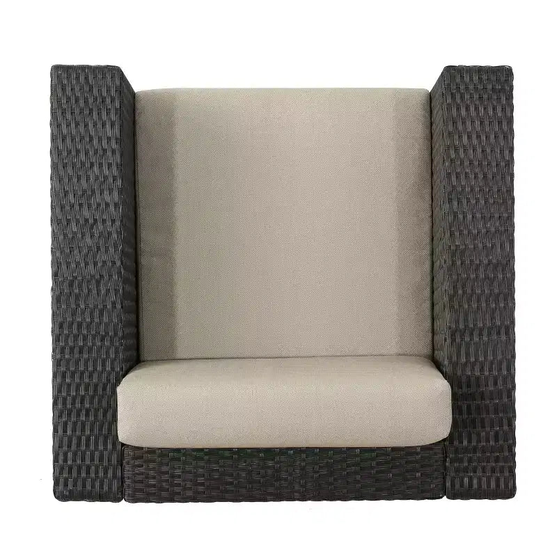 GDFStudio Venice Outdoor Wicker 5 Piece Swivel Club Chair and Fire Pit Set with Cushions