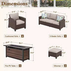 Captiva Designs 8pc Outdoor Patio Wicker Rattan Cushioned Sofa Fire Pit Set with Ottomans and Single Sofas