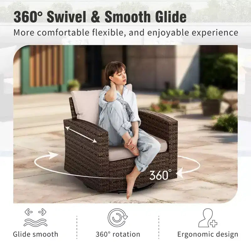 Captiva Designs 8pc Outdoor Patio Wicker Rattan Cushioned Sofa Fire Pit Set with Ottomans and Single Sofas