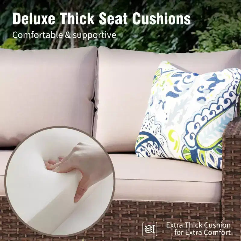Captiva Designs Ensemble de salon de jardin 7 pièces en rotin tressé avec coussins, brasero, ottomans et causeuse