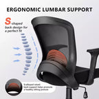 Chaise de bureau ergonomique en maille, capacité 150 kg, fauteuil de bureau avec support lombaire intégré, assise en mousse haute densité, piétement cinq branches