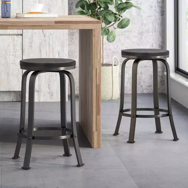 GDFStudio Comet Modern Industrial Iron 24.25 Inch Backless Swivel Counter Stools (Set of 2)