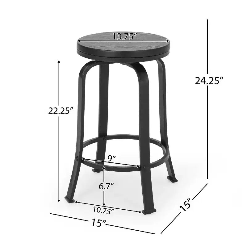 GDFStudio Comet Modern Industrial Iron 24.25 Inch Backless Swivel Counter Stools (Set of 2)