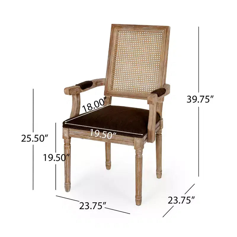 Chaises de salle à manger rembourrées GDFStudio Zentner en bois et cannage de style champêtre (lot de 2)
