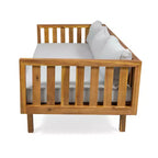 Christopher Knight Home Panfilo Lit de repos 3 places rembourré en bois d'acacia avec table basse