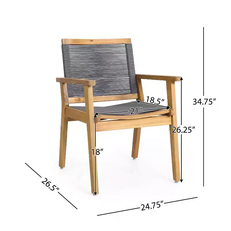 Christopher Knight Home Mcgill Outdoor Acacia Wood and Rope 3 Piece Chat Set, Teak/Dark Gray
