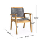 Christopher Knight Home Mcgill Outdoor Acacia Wood and Rope 3 Piece Chat Set, Teak/Dark Gray