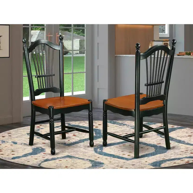 HomeStock Rustic Retreat Dining Chairs - Slat Back Wood Seat Kitchen Chairs, Set of 2