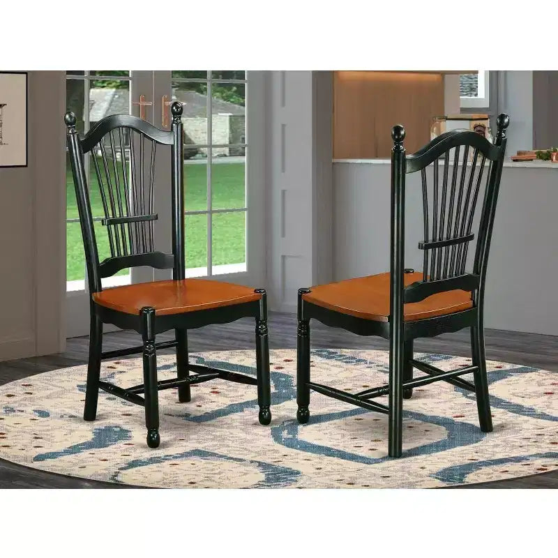 HomeStock Rustic Retreat Dining Chairs - Slat Back Wood Seat Kitchen Chairs, Set of 2
