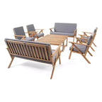 GDFStudio Manarola Outdoor Acacia Wood 8 Seater Chat Set, Teak/Dark Gray