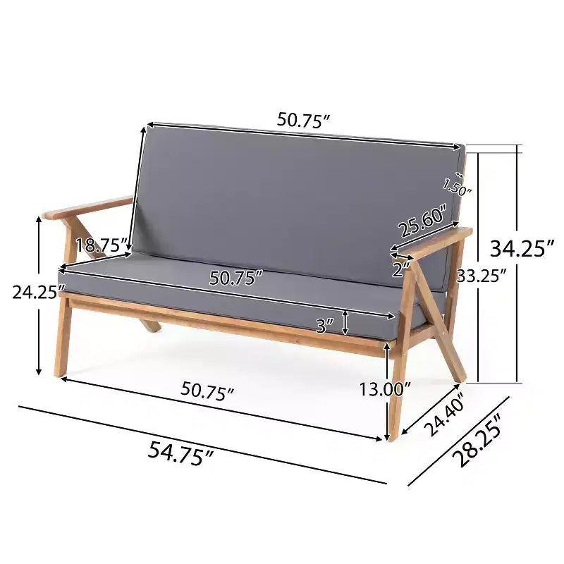 GDFStudio Manarola Outdoor Acacia Wood 8 Seater Chat Set, Teak/Dark Gray