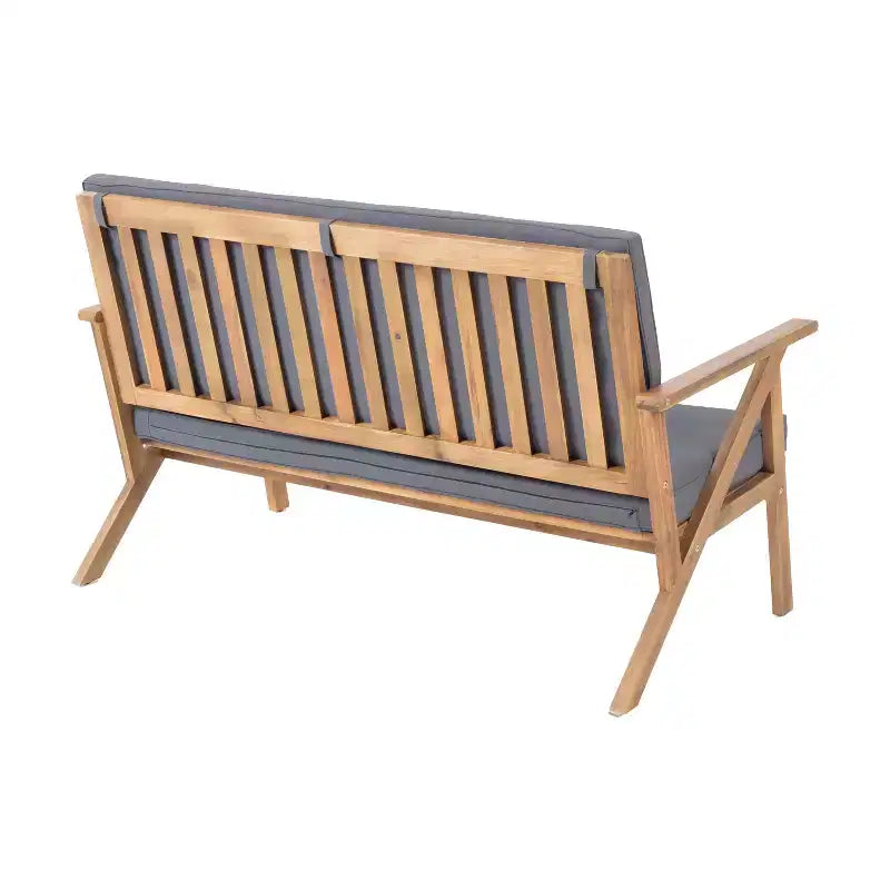 GDFStudio Manarola Outdoor Acacia Wood 8 Seater Chat Set, Teak/Dark Gray