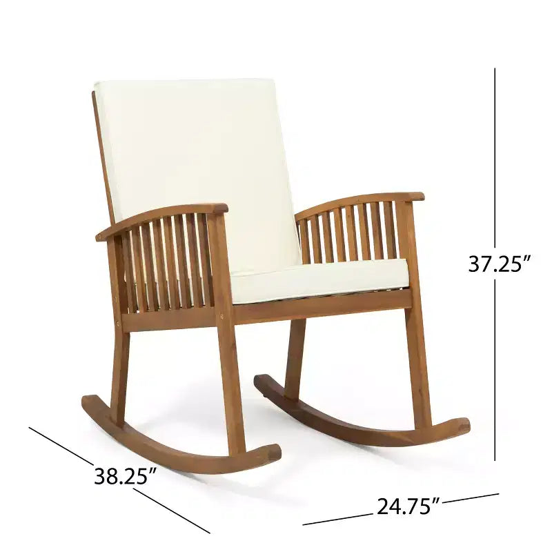 Christopher Knight Home Abbottsford Outdoor Acacia Wood 3 Piece Rocking Chair Chat Set with Cushions, Brown/Cream