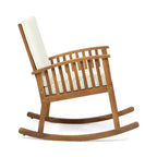 Christopher Knight Home Abbottsford Outdoor Acacia Wood 3 Piece Rocking Chair Chat Set with Cushions, Brown/Cream