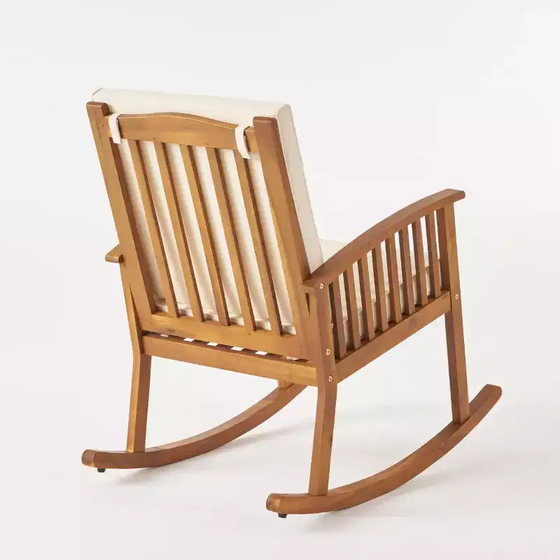 Christopher Knight Home Abbottsford Outdoor Acacia Wood 3 Piece Rocking Chair Chat Set with Cushions, Brown/Cream