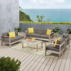 Ensemble de conversation d'extérieur 7 places en aluminium avec coussins GDFStudio Crested Bay, argent/kaki