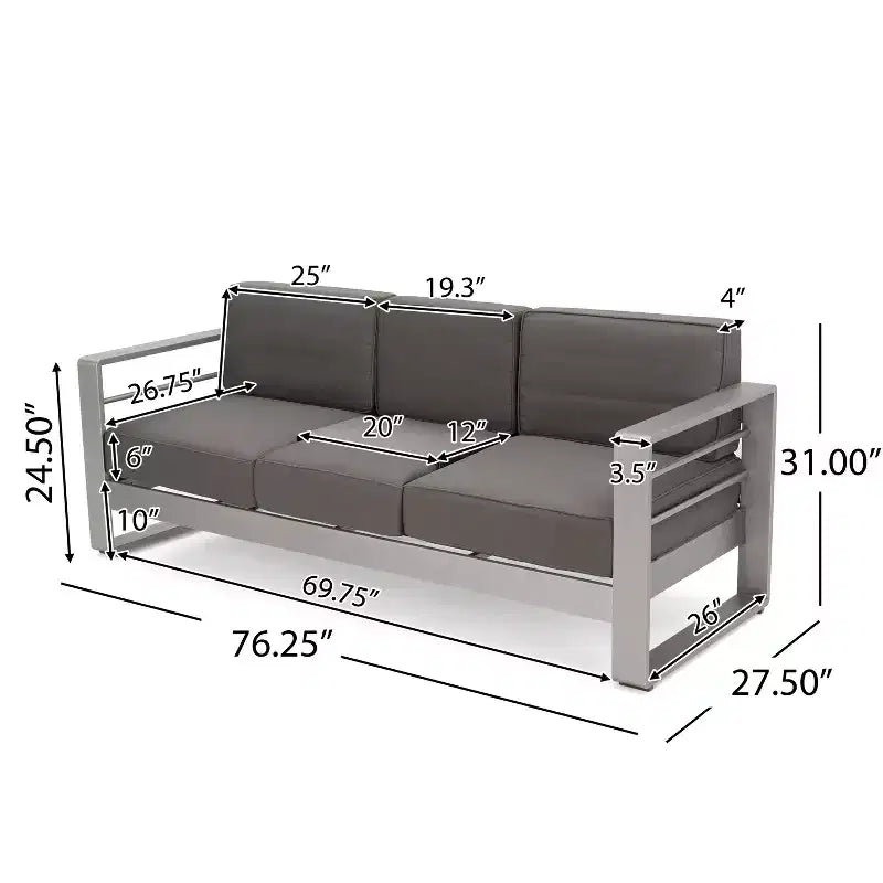 Ensemble de conversation d'extérieur 7 places en aluminium avec coussins GDFStudio Crested Bay, argent/kaki