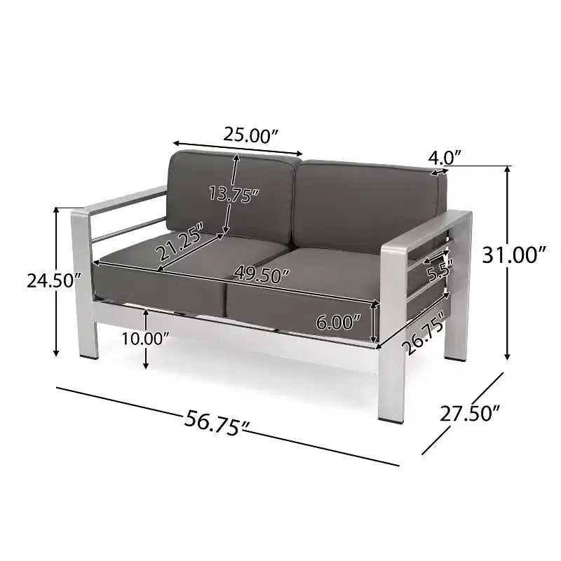 Ensemble de conversation d'extérieur 7 places en aluminium avec coussins GDFStudio Crested Bay, argent/kaki