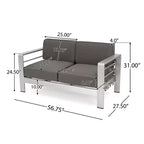 Ensemble de conversation d'extérieur 7 places en aluminium avec coussins GDFStudio Crested Bay, argent/kaki
