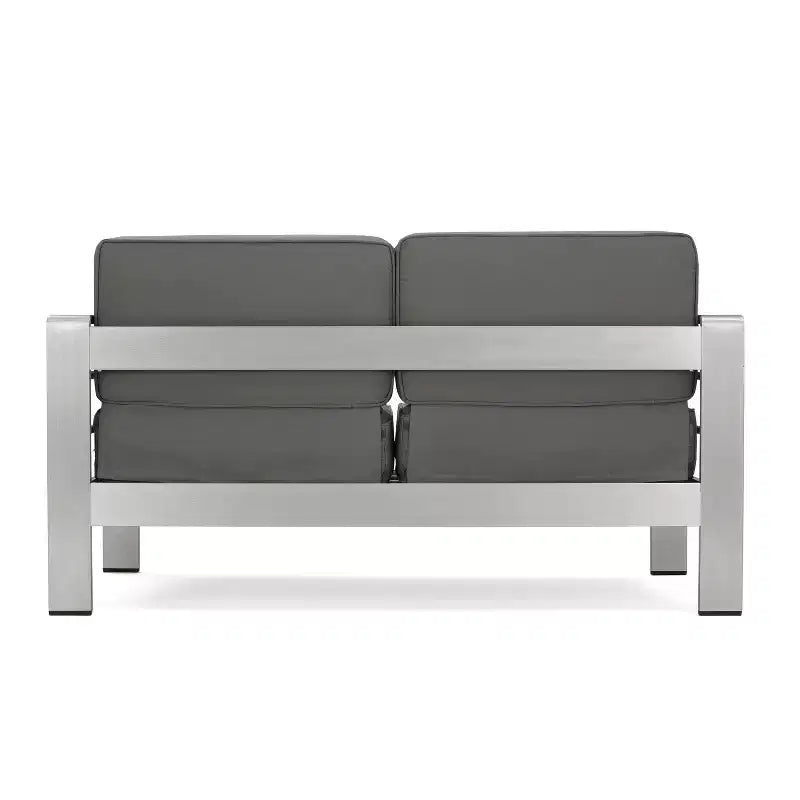 Ensemble de conversation d'extérieur 7 places en aluminium avec coussins GDFStudio Crested Bay, argent/kaki