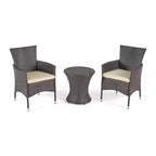 GDFStudio Jocelyn Outdoor Wicker 3 Piece Chat Set with Cushion, Multibrown/Beige