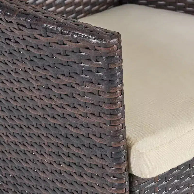 GDFStudio Jocelyn Outdoor Wicker 3 Piece Chat Set with Cushion, Multibrown/Beige