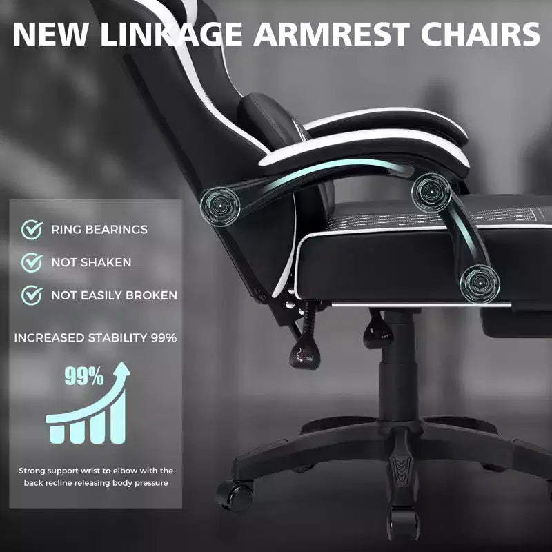 Fauteuil de jeu de massage en cuir Hoffree, chaise de bureau ergonomique pour PC avec repose-pieds et réglable