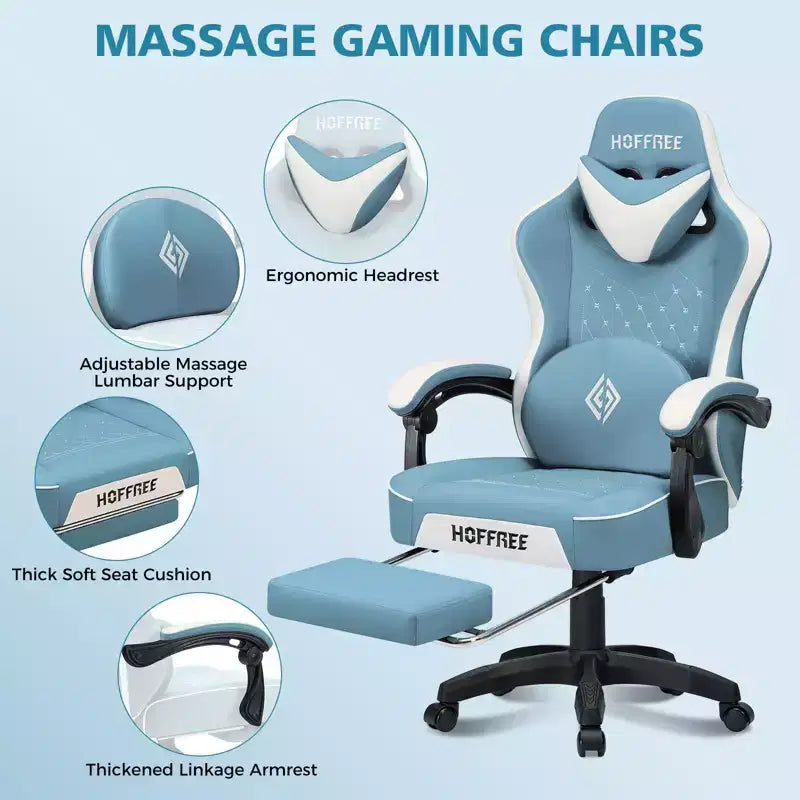 Fauteuil de jeu de massage en cuir Hoffree, chaise de bureau ergonomique pour PC avec repose-pieds et réglable