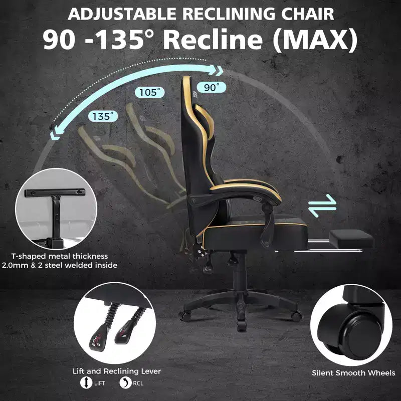 Fauteuil de jeu de massage en cuir Hoffree, chaise de bureau ergonomique pour PC avec repose-pieds et réglable