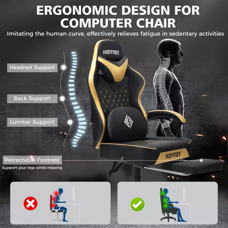 Fauteuil de jeu de massage en cuir Hoffree, chaise de bureau ergonomique pour PC avec repose-pieds et réglable