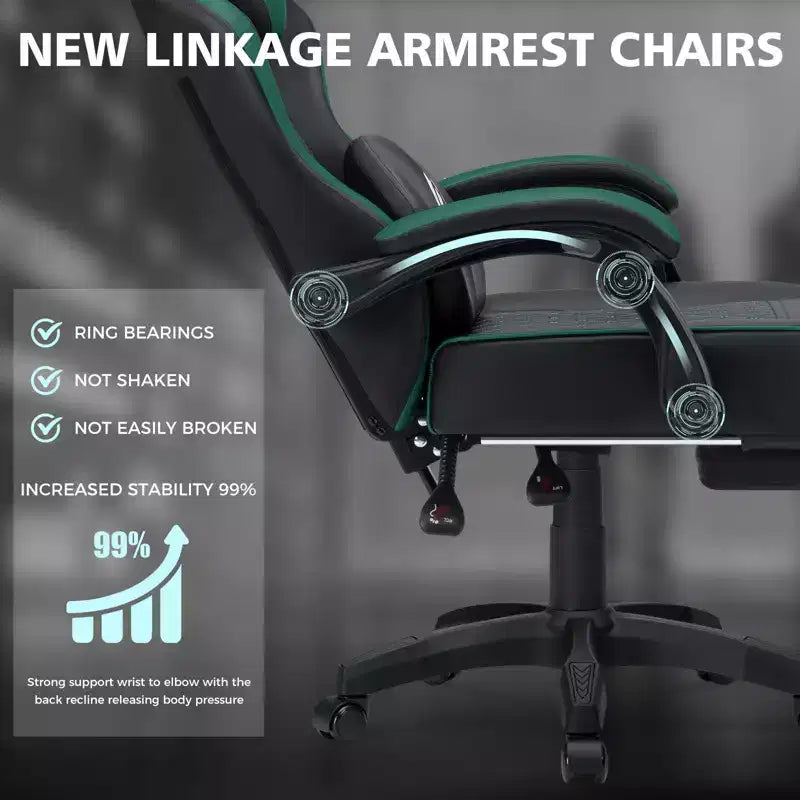 Fauteuil de jeu de massage en cuir Hoffree, chaise de bureau ergonomique pour PC avec repose-pieds et réglable