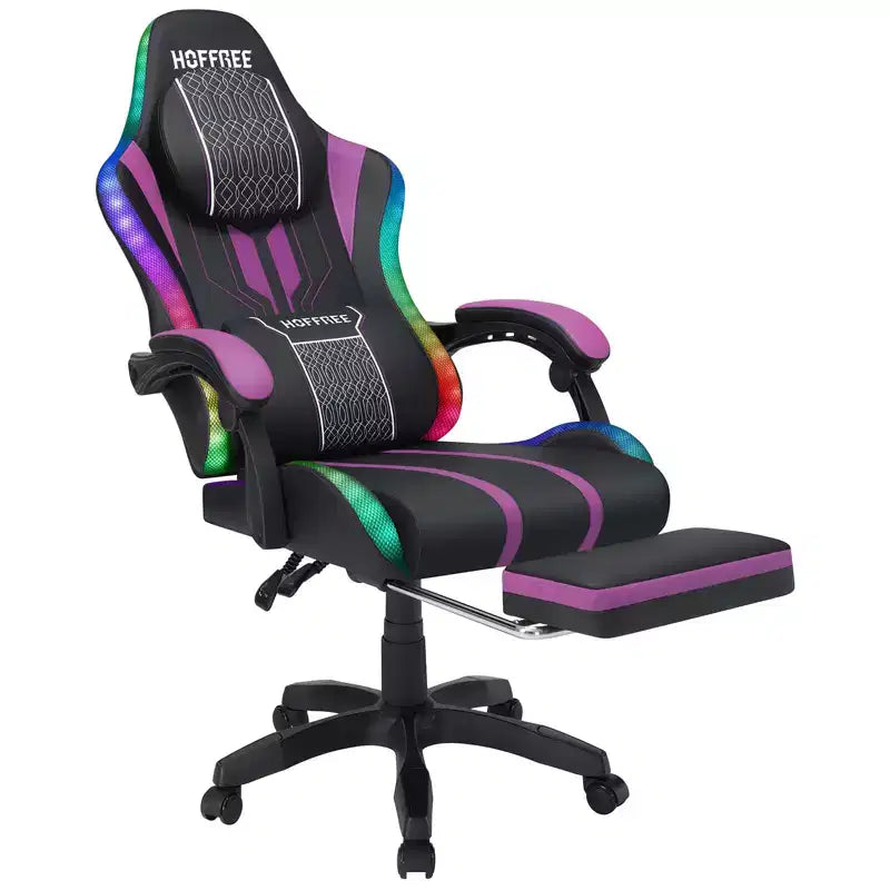 Hoffree Extra Large Massage Gaming Chair Ergonomic Office PC Chair with Bluetooth Speaker & RGB Light