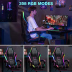 Hoffree Extra Large Massage Gaming Chair Ergonomic Office PC Chair with Bluetooth Speaker & RGB Light