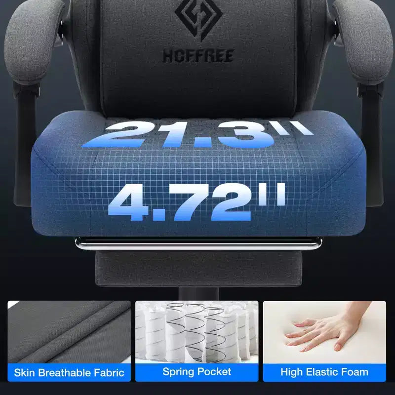 Chaise de jeu massante Hoffree en tissu respirant Chaise de bureau PC ergonomique avec repose-pieds et réglable