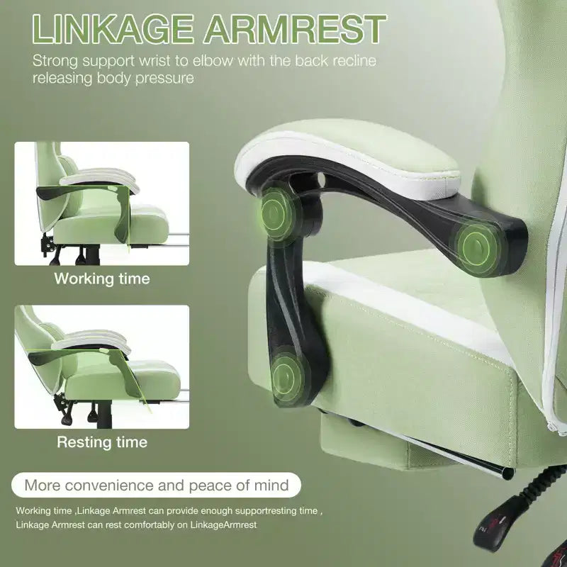 Chaise de jeu massante Hoffree en tissu respirant Chaise de bureau PC ergonomique avec repose-pieds et réglable