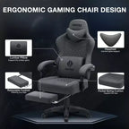 Hoffree Chaise de massage de jeu en tissu respirant Chaise de bureau PC ergonomique avec haut-parleur Bluetooth et repose-pieds