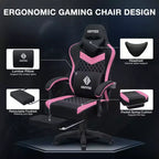 Hoffree Chaise de massage de jeu en tissu respirant Chaise de bureau PC ergonomique avec haut-parleur Bluetooth et repose-pieds