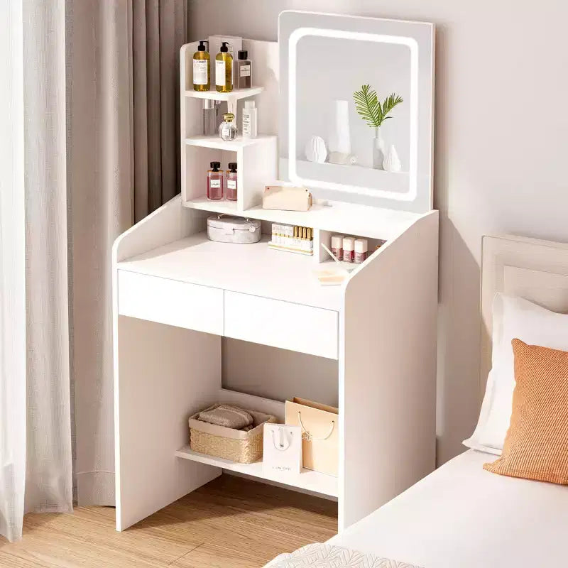 Vanity Desk Set with Square Mirror and Light- Small Vanity Tale with Chiar