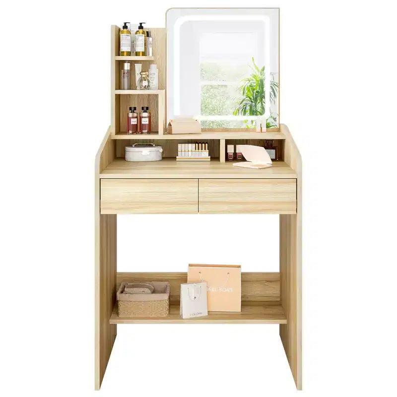 Coiffeuse avec miroir carré et éclairage - Petite table de maquillage avec chaises